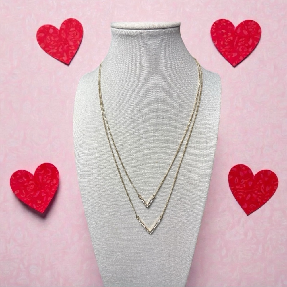 Victoria Secret Gold Tone Necklace with V-Shaped Rhinestone Chevrons.